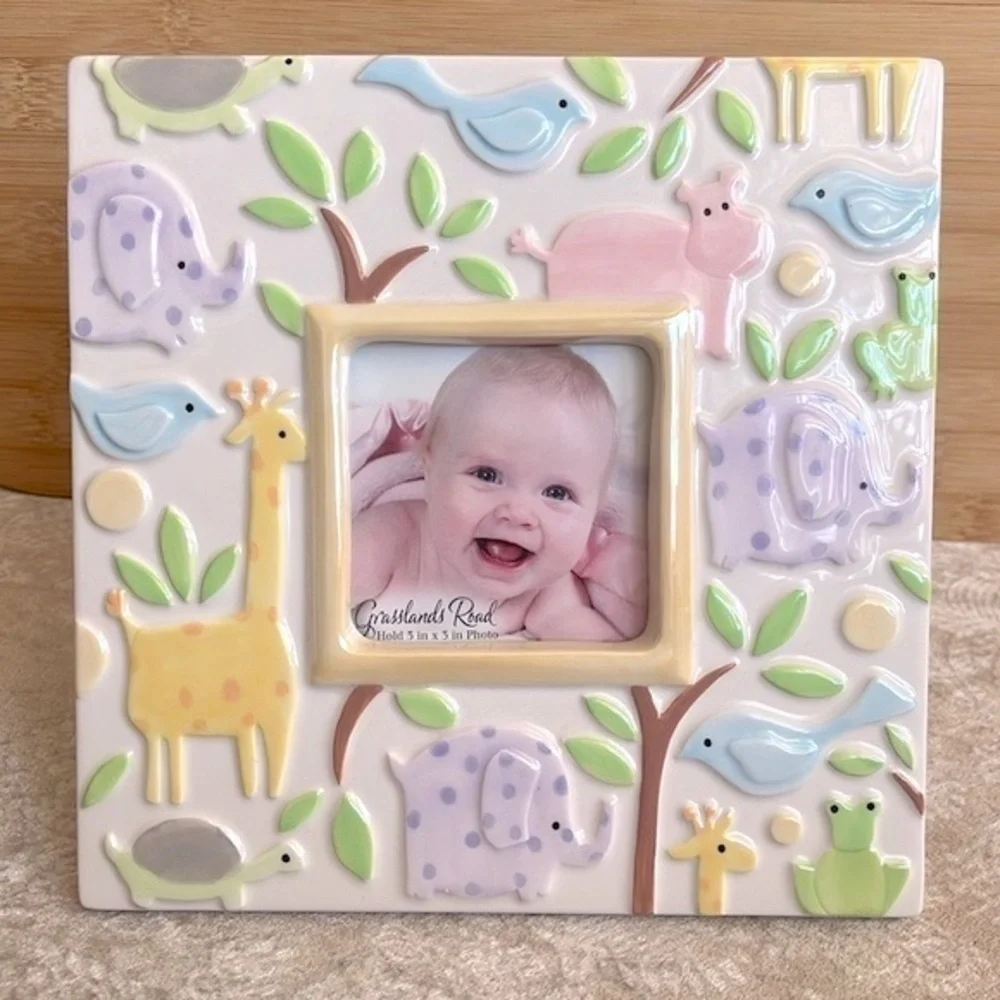 Brand New Grasslands Road Pastel Jungle Animals Square Ceramic Baby Photo Frame